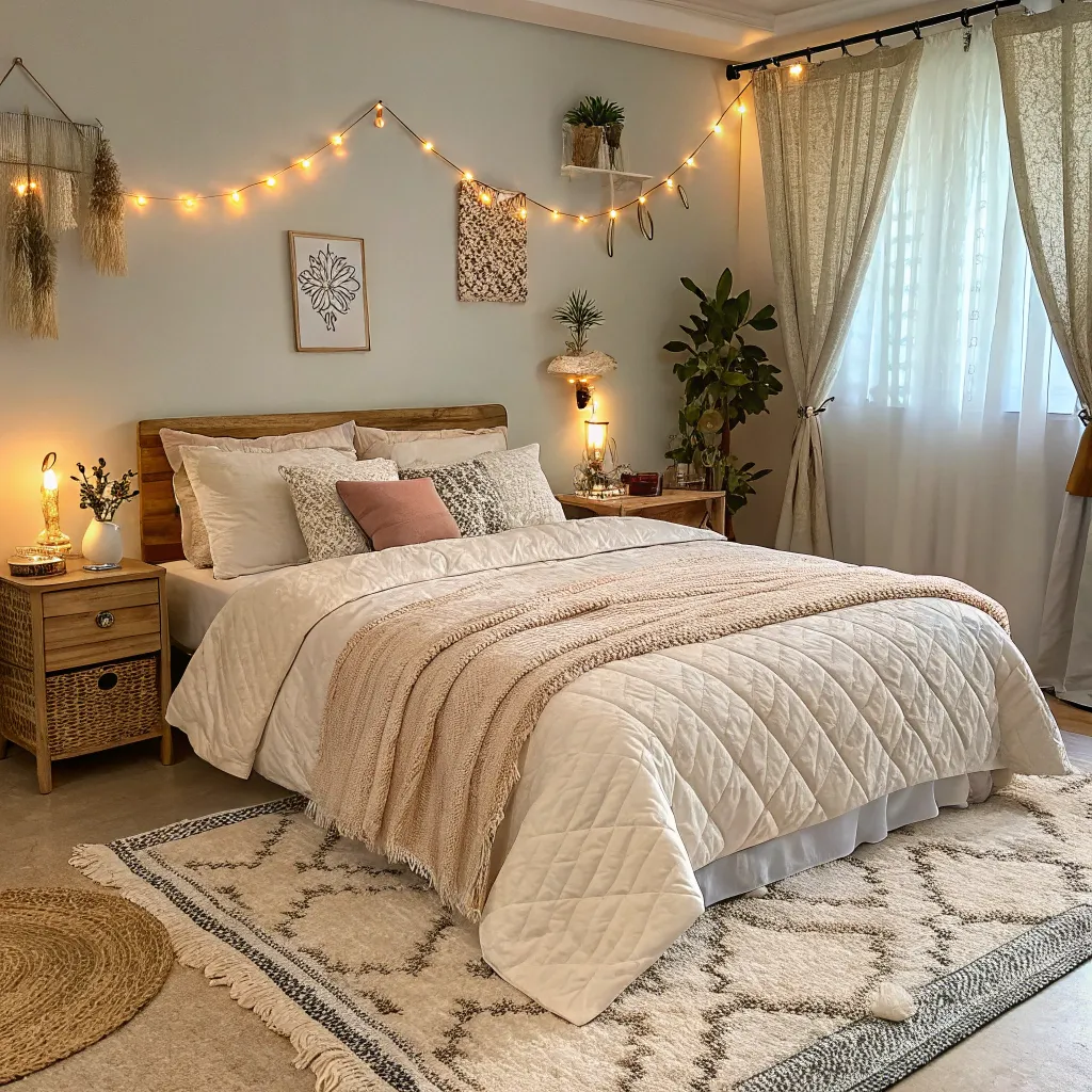 Comfortable bed setup in cozy room